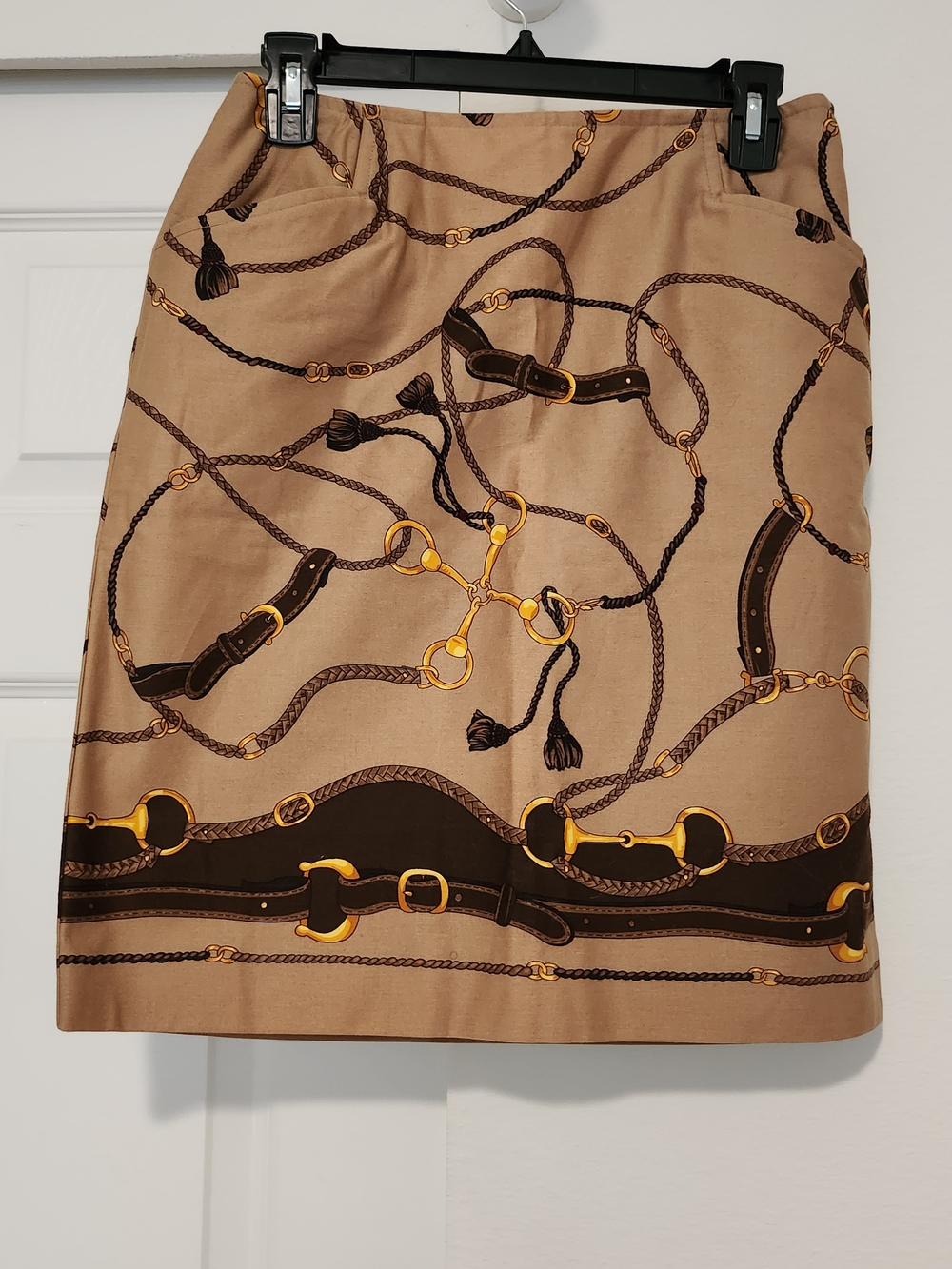 Vintage Talbots Equestrian Horse Bit & Bridle Cotton Pencil Skirt